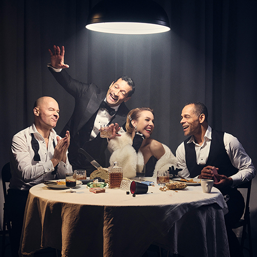 Joachim Bergström, Rennie Mirro, Isabella Lundgren och Karl Dyall i Rat Pack Rhapsody, urpremirä 26 april 2026 på Stora scenen.
