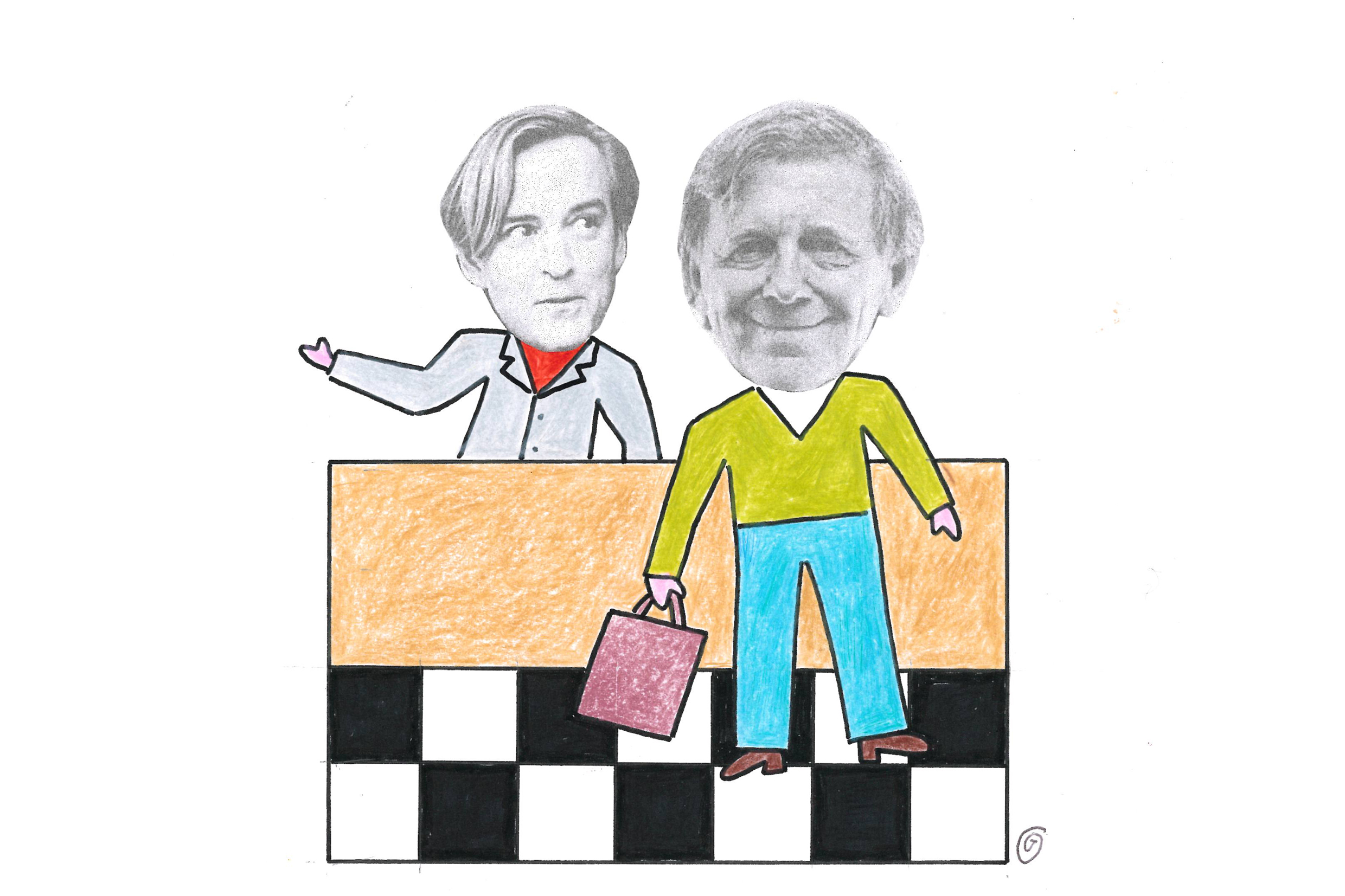 Andreas T Olsson och Claes Eriksson i Claes och Andreas leker affär. Urpremiär 24 februari 2026 på Soppteatern Kulturhuset Stadsteatern.