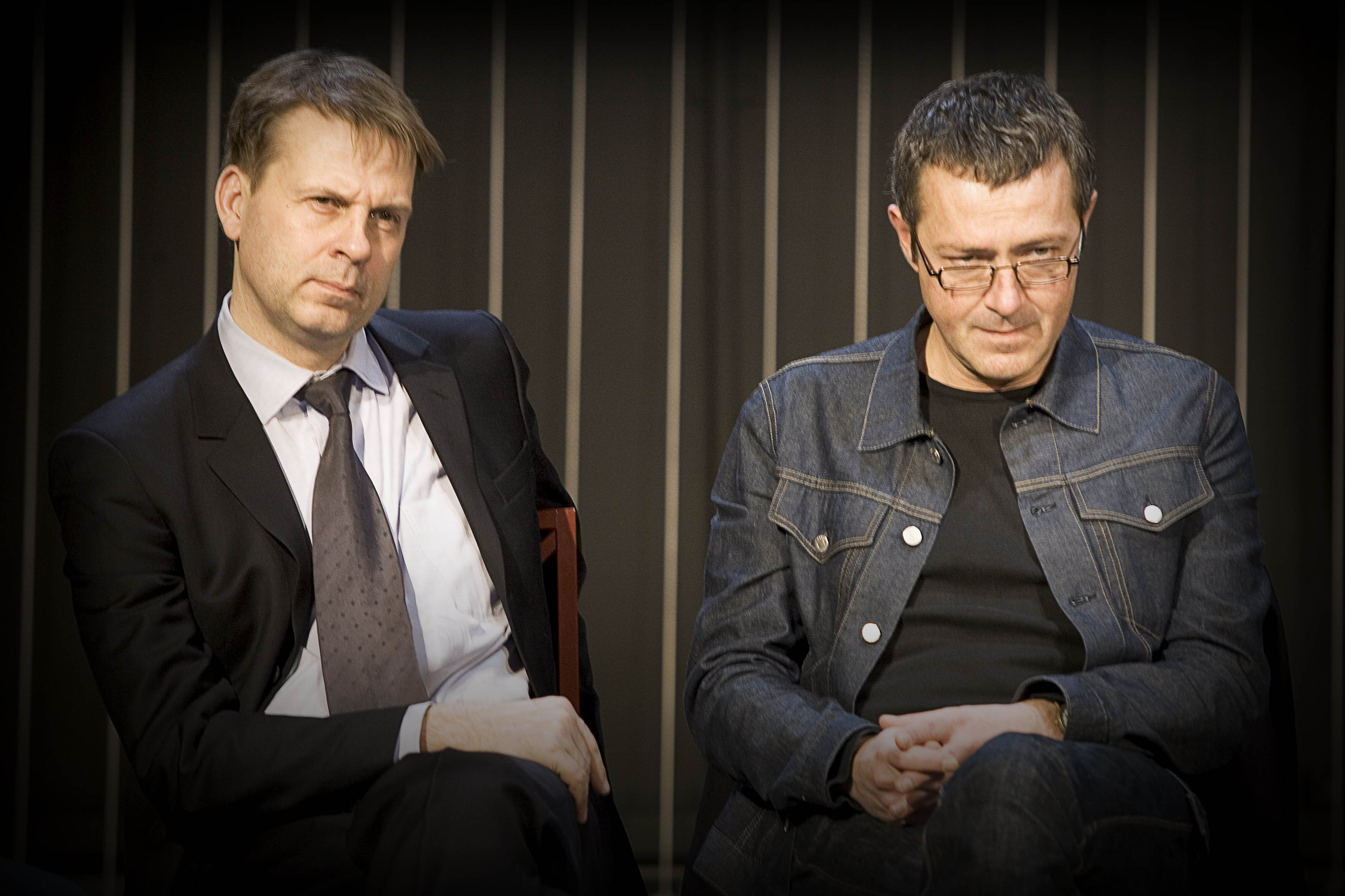 Benny Fredriksson, Stockholms stadsteater och Staffan Valdemar Holm, Dramaten på pressträff inför Efterspel premiär 22 jan 2005 på Strindbergs Intima Teater